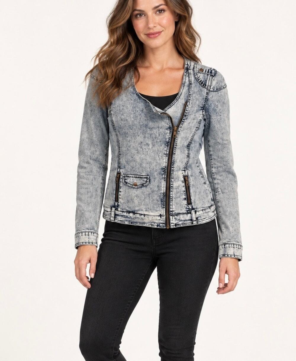 American Rag Acid Wash Denim Moto Jacket Women’s Size Large